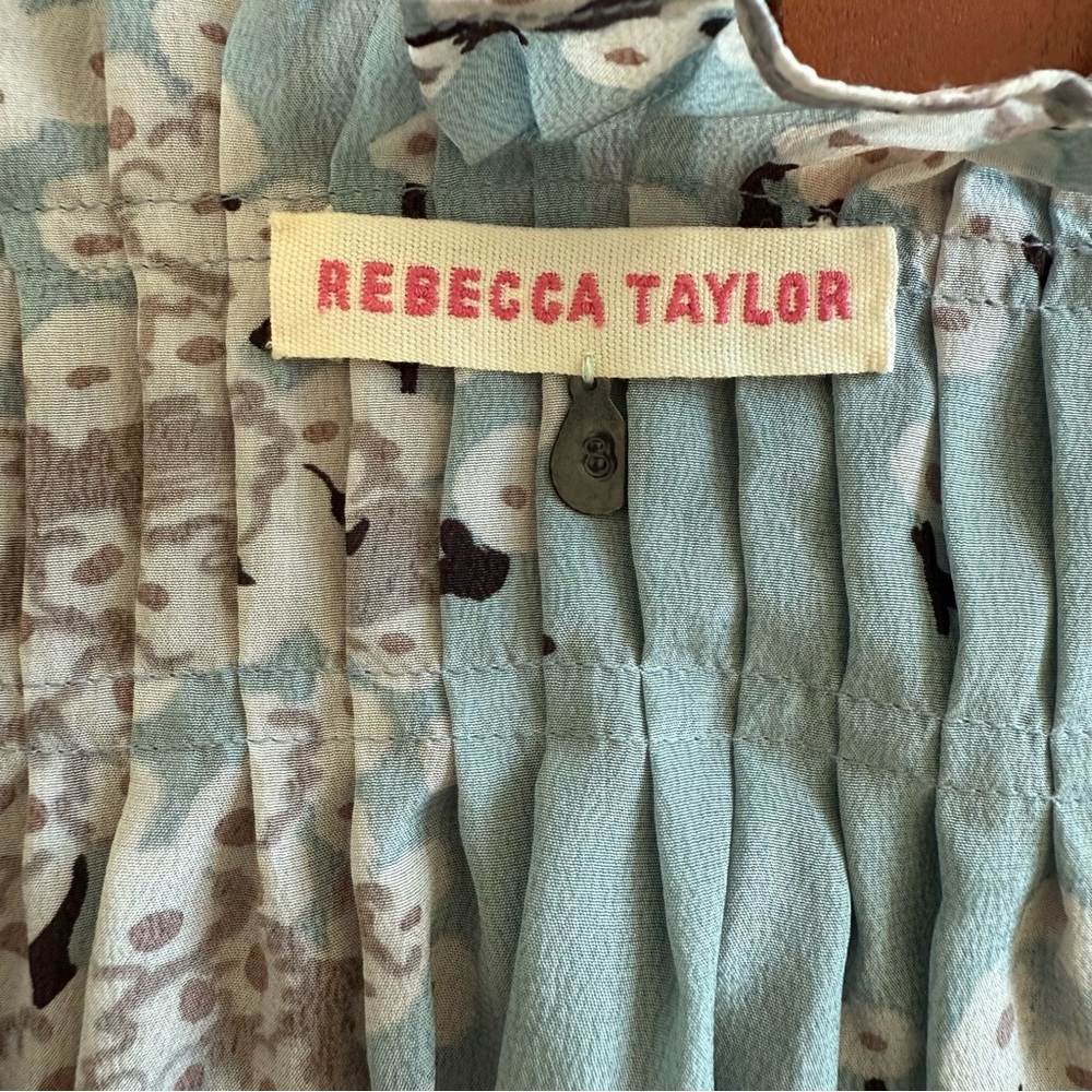 Rebecca Taylor Floral Print Silk Blouse in Blue and White - Picture 3 of 7